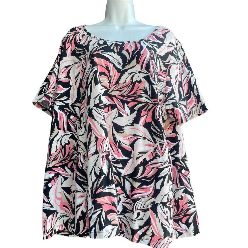 Catherines Floral Tunic T-Shirt Women's Plus 1X Multicolor Short Sleeve Casual